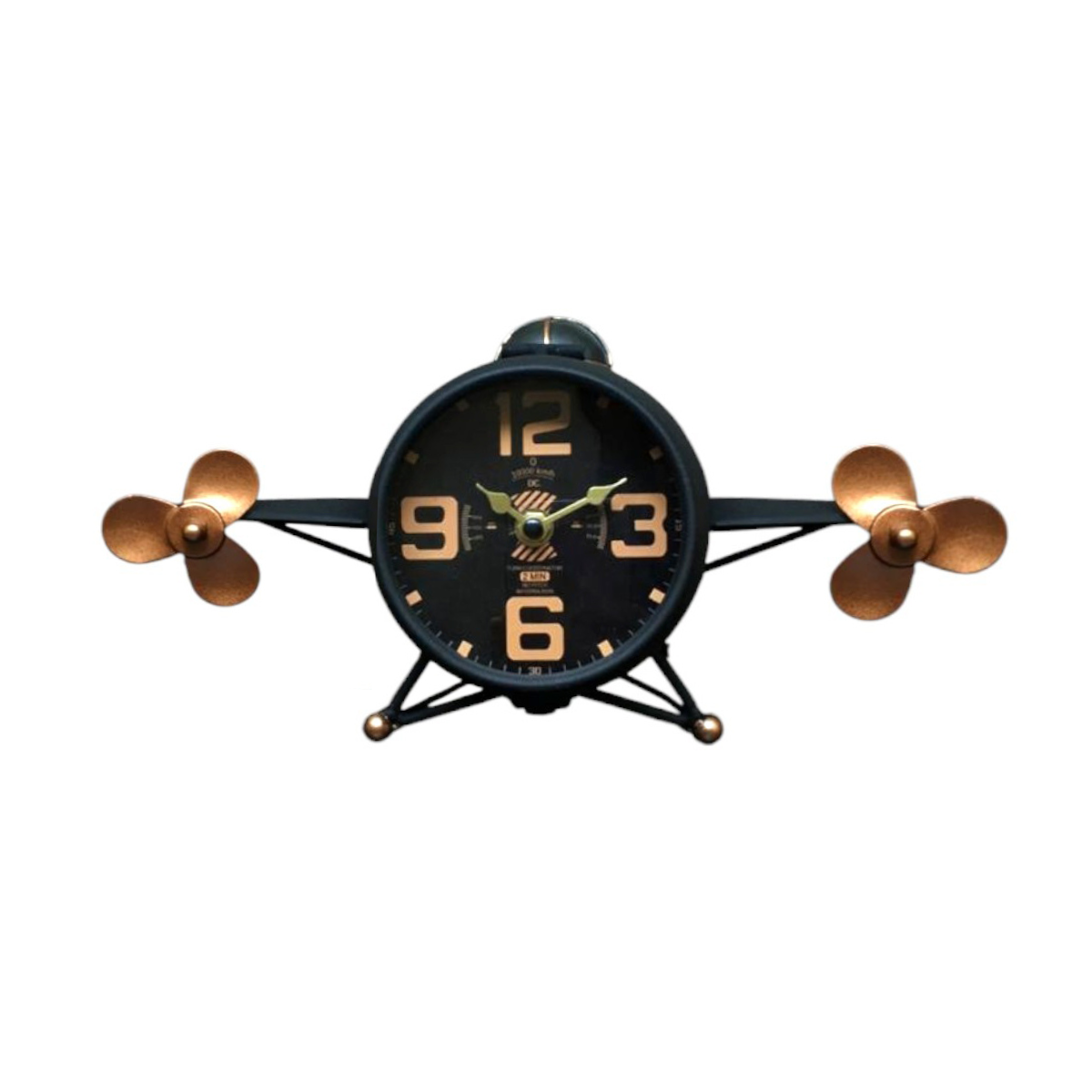 Reloj de mesa en forma de avión color negro