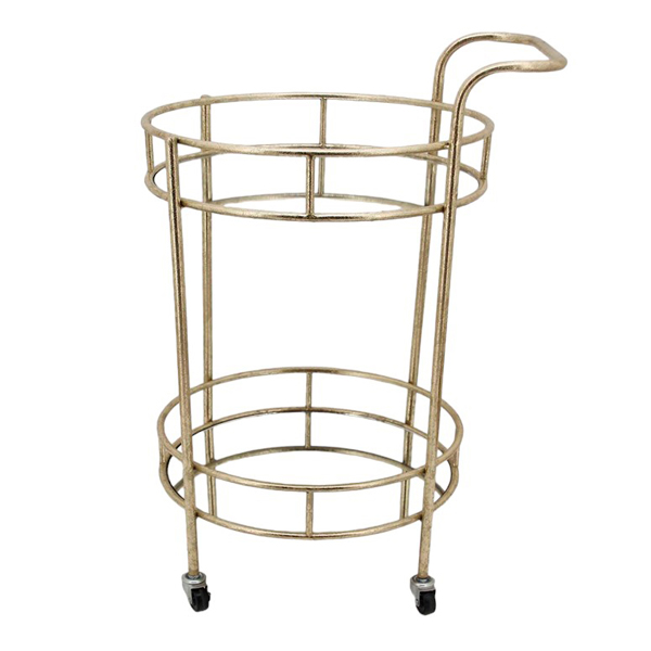 Mesa de servicio circular dorada con llantas