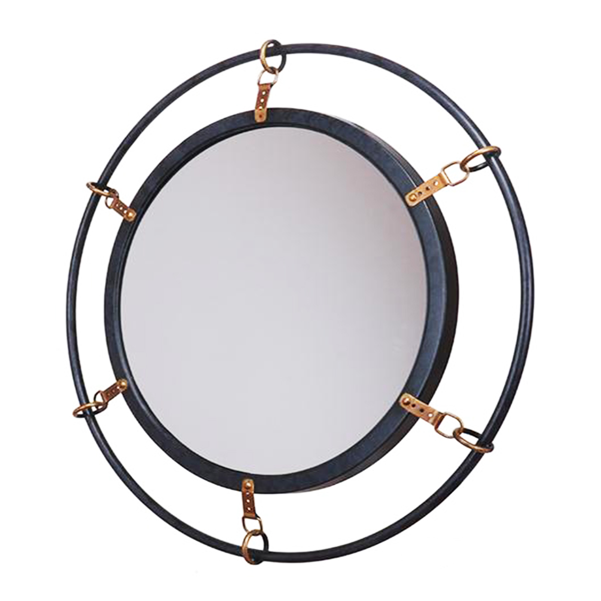 Espejo redondo con base de metal color negro