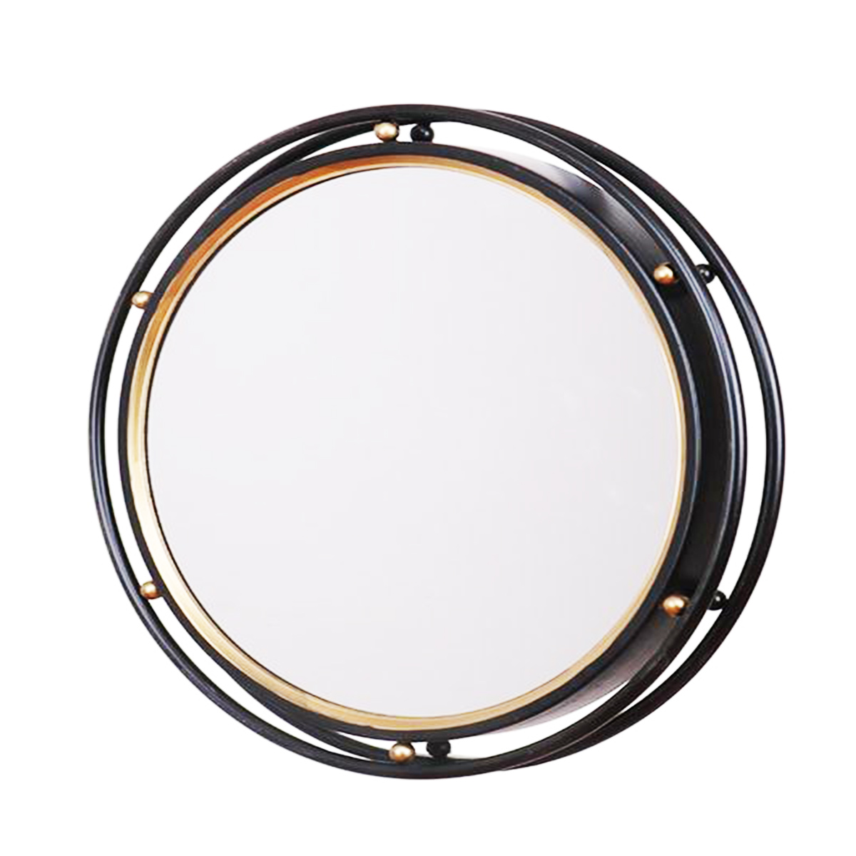 Espejo redondo con base de metal color negro