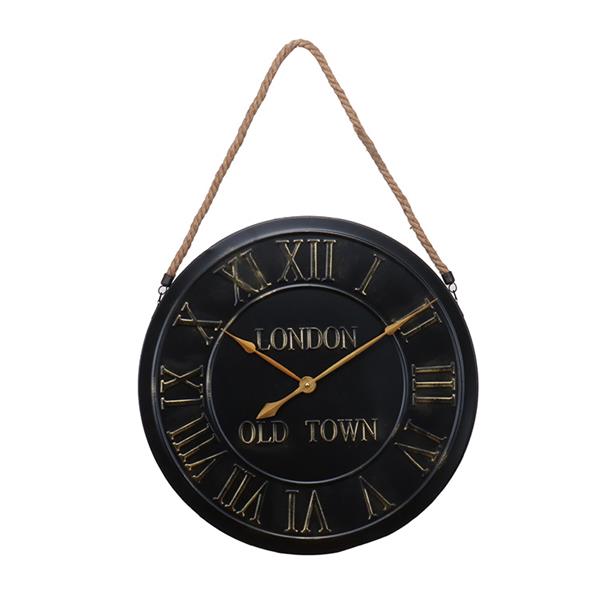 Reloj de pared con cuerda de yute y números romanos