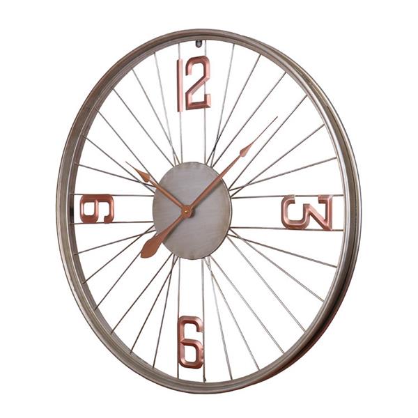 Reloj de pared con diseño llanta de bicicleta en acabado metálico