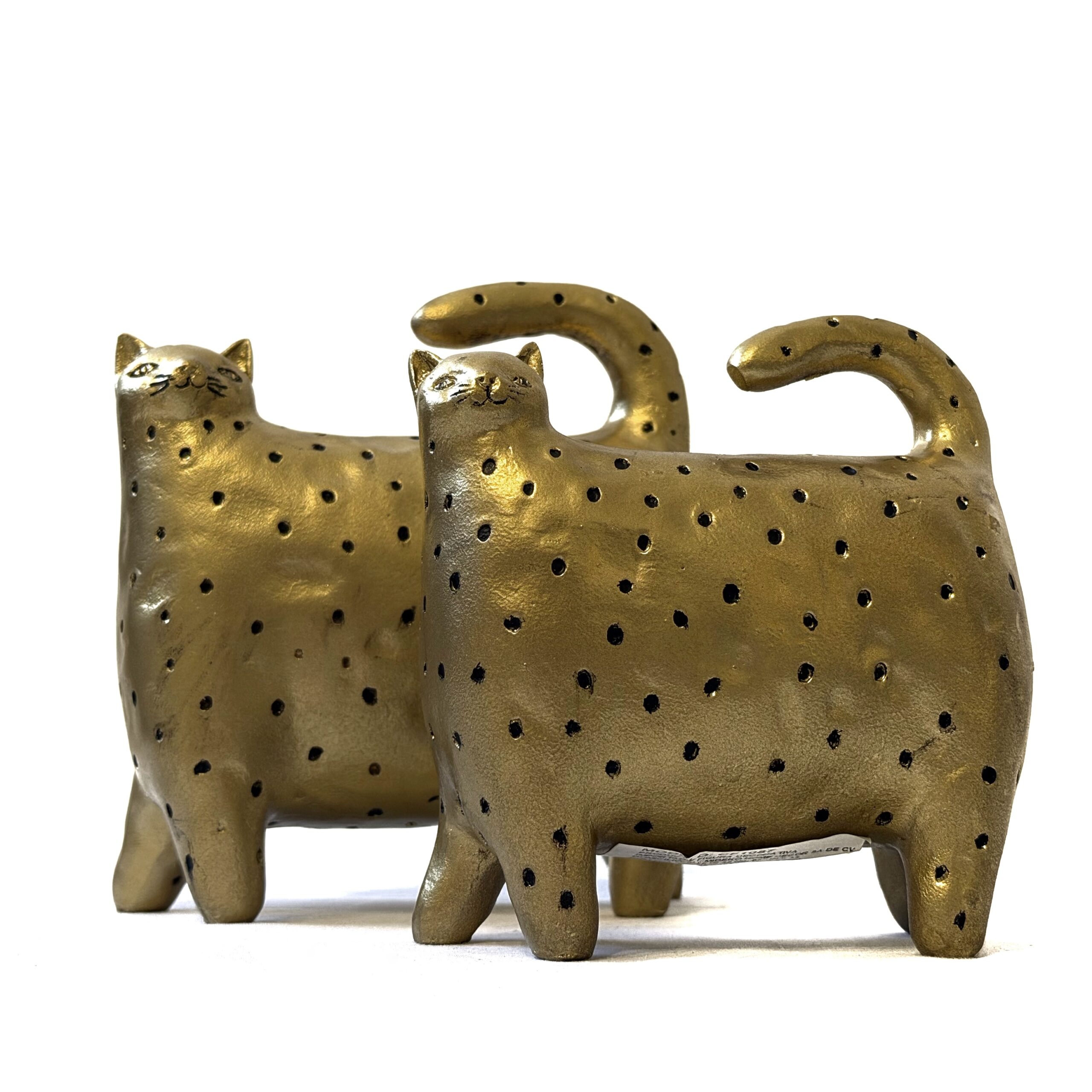 Figura decorativa gato con textura perforada color dorado tamaño grande
