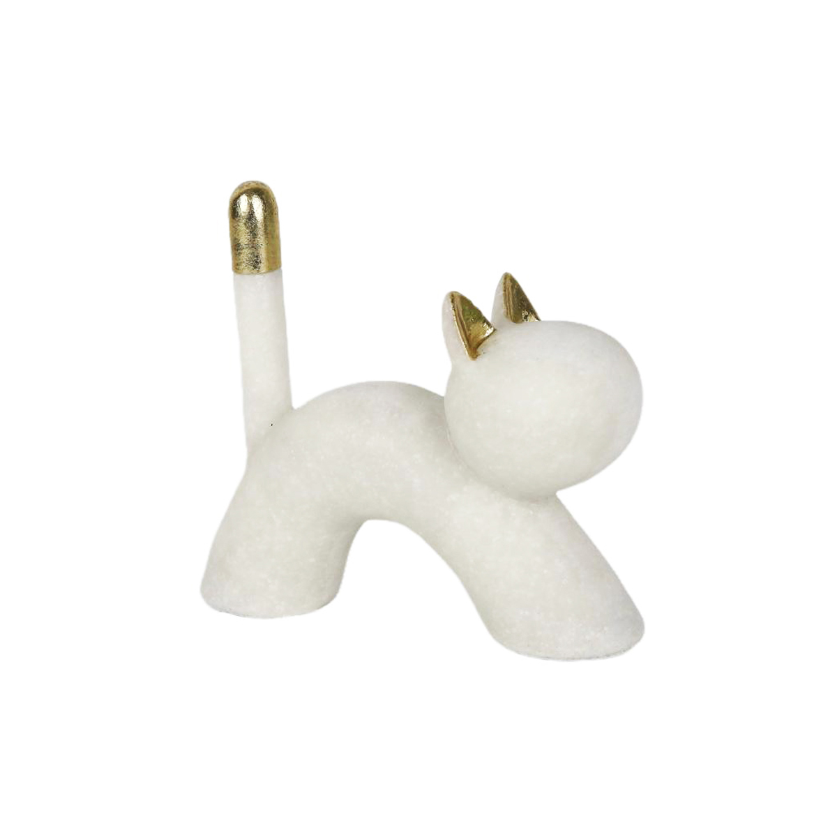 Figura decorativa gato color cuarzo y dorado tamaño chico