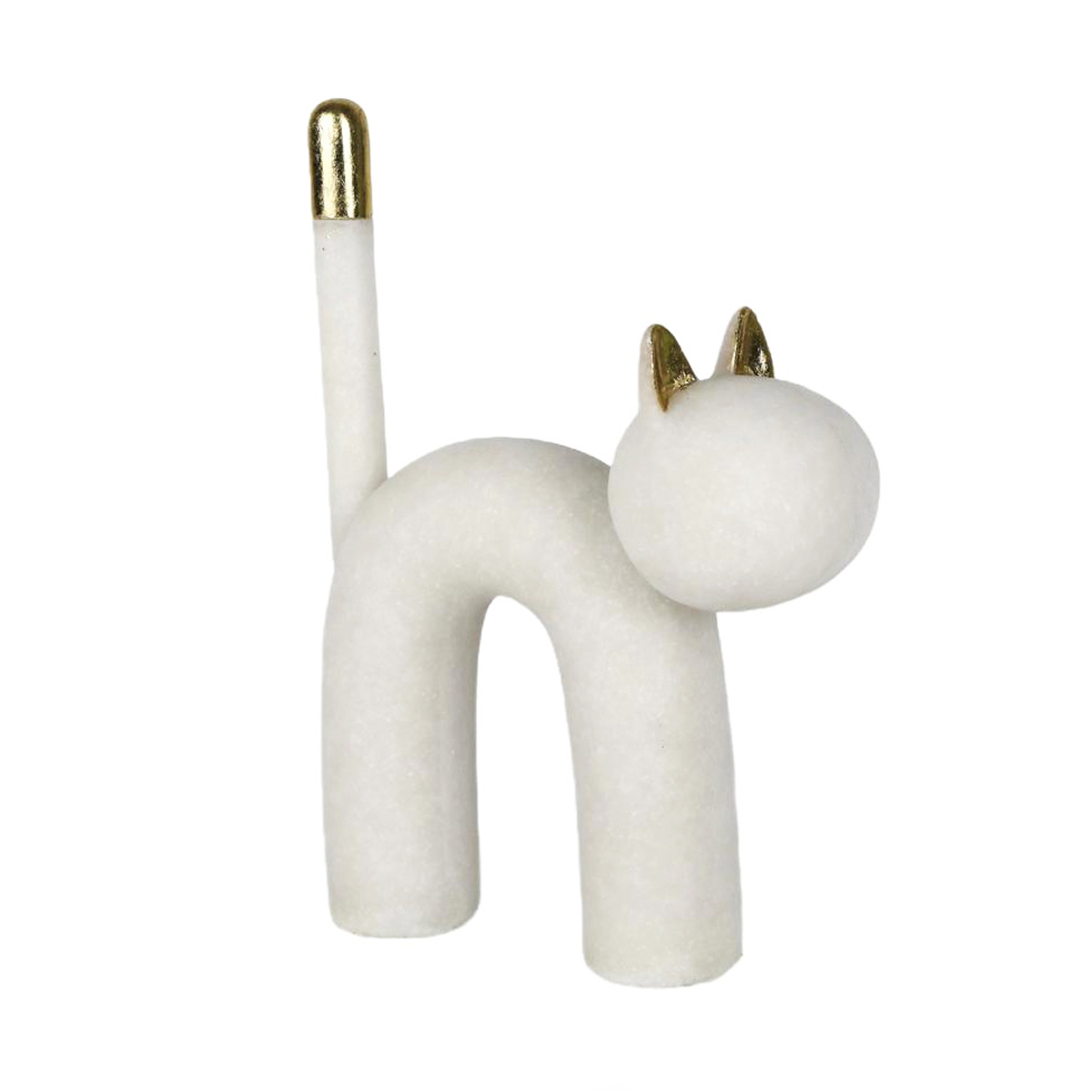 Figura decorativa gato color cuarzo y dorado tamaño grande