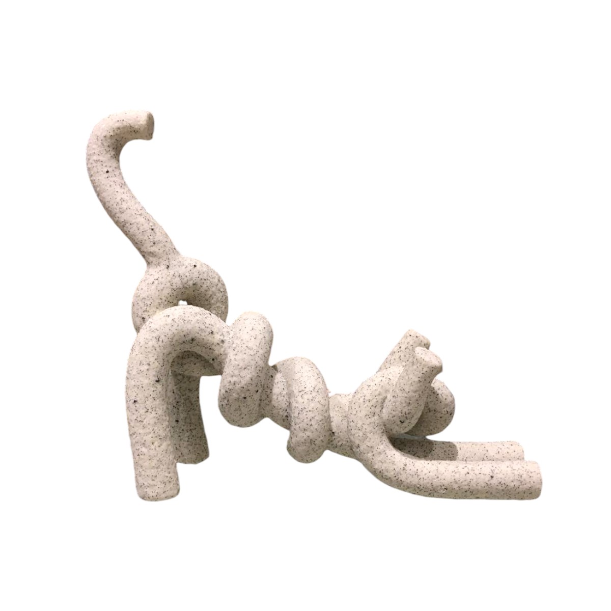 Figura decorativa gato abstracto estirándose efecto arena color crema