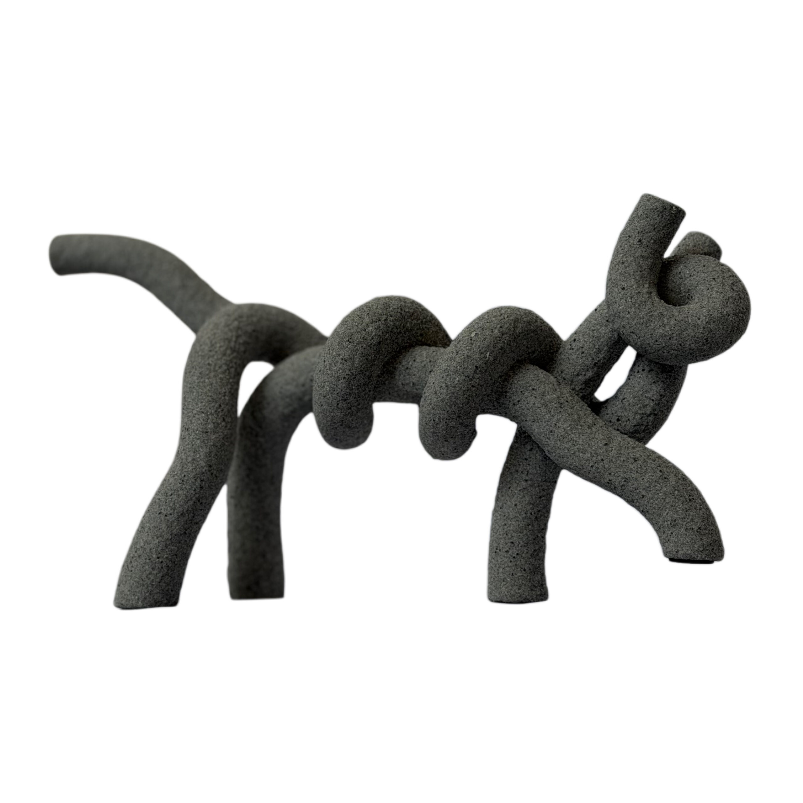 Figura decorativa gato abstracto caminando efecto arena color gris