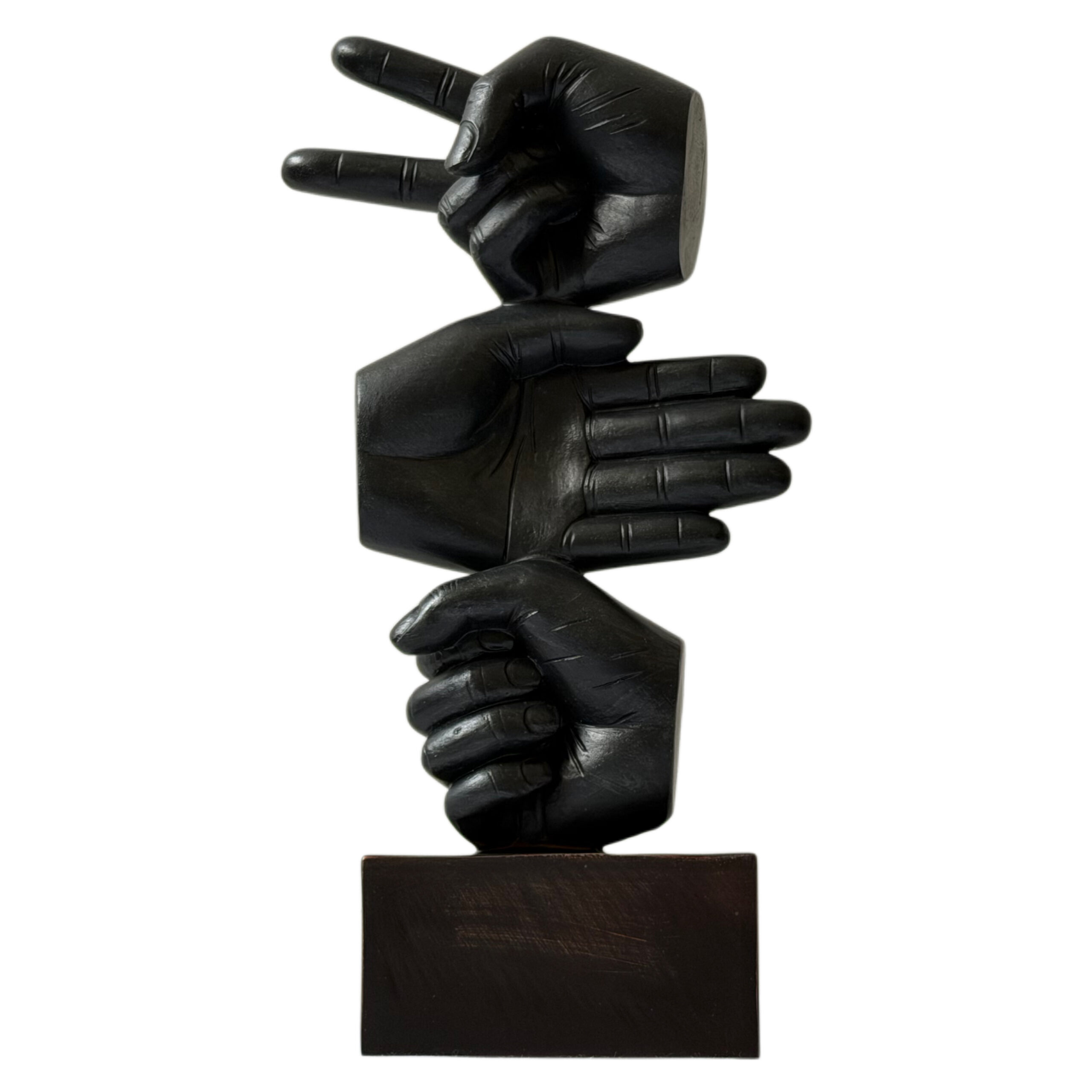 Figura decorativa mano piedra, papel o tijera color negro