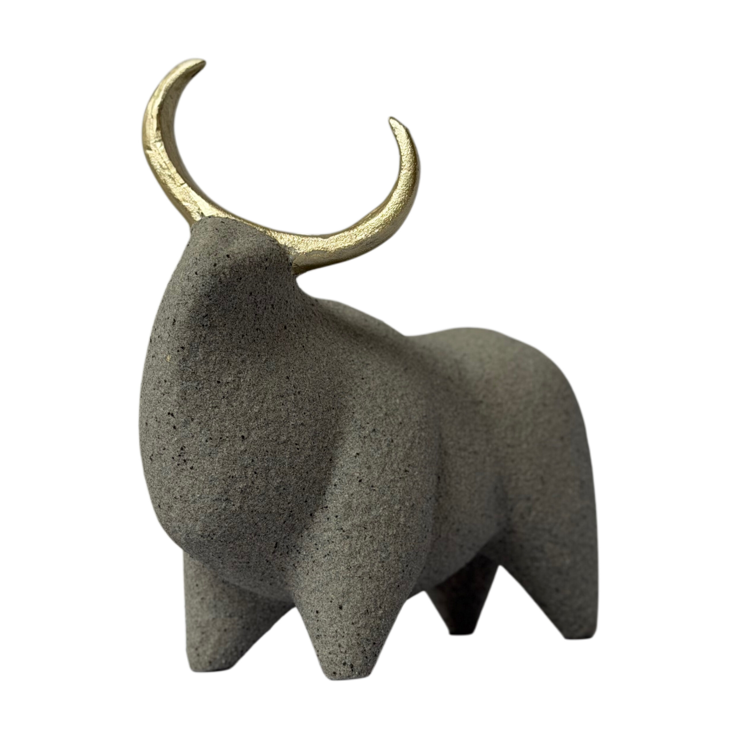 Figura decorativa toro color gris y dorado efecto arena tamaño grande