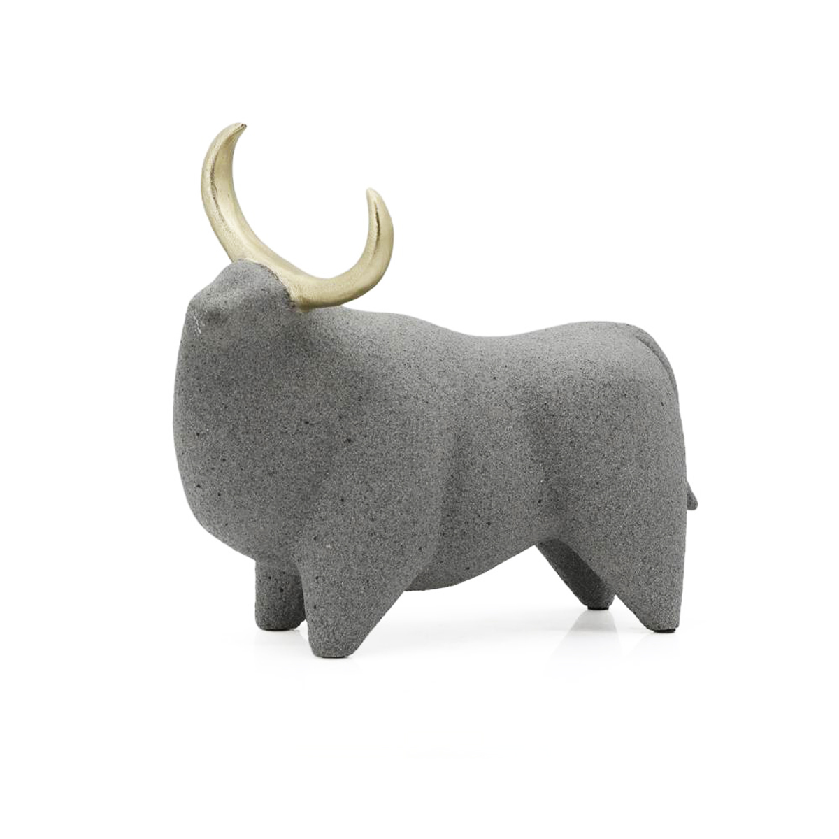 Figura decorativa toro color gris y dorado efecto arena tamaño grande