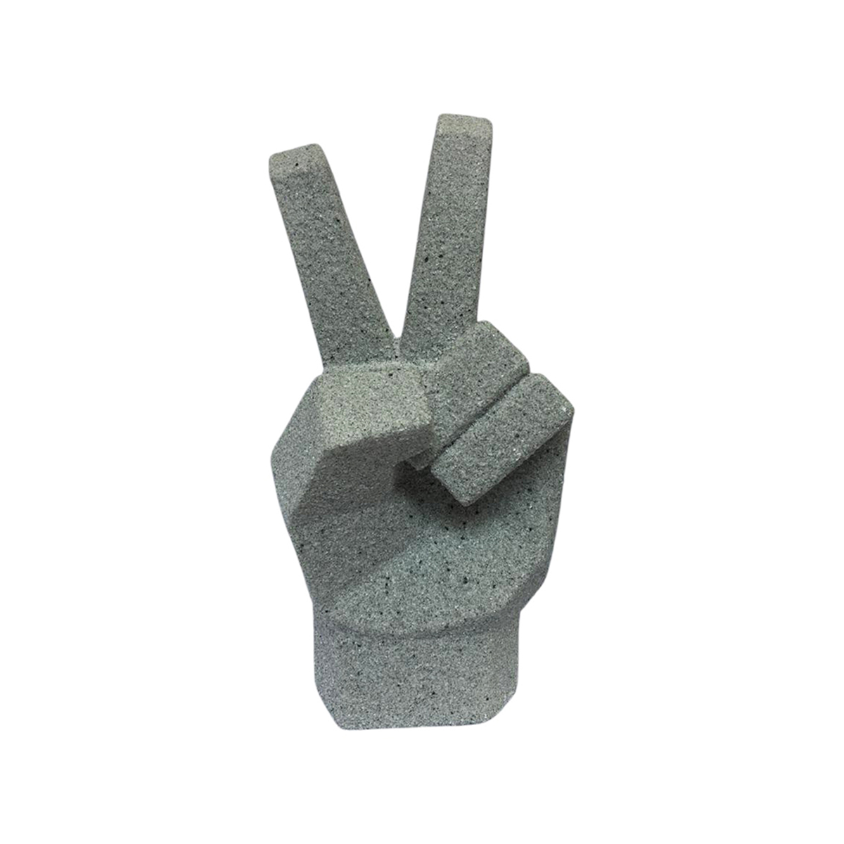 Figura decorativa mano señal de “victoria, amor y paz” efecto arena color gris