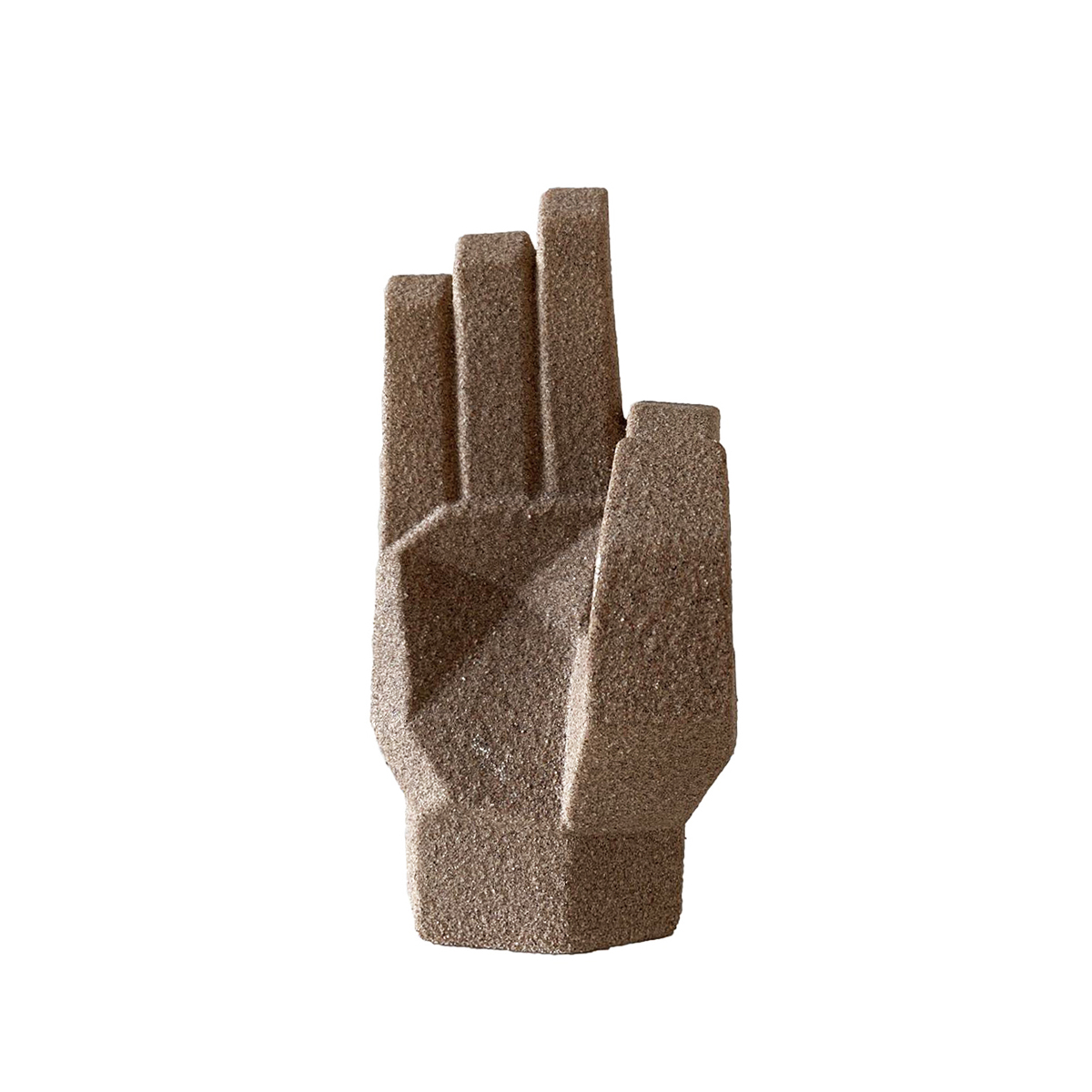 Figura decorativa mano abstracta haciendo la señal de “OK” efecto arena color ladrillo
