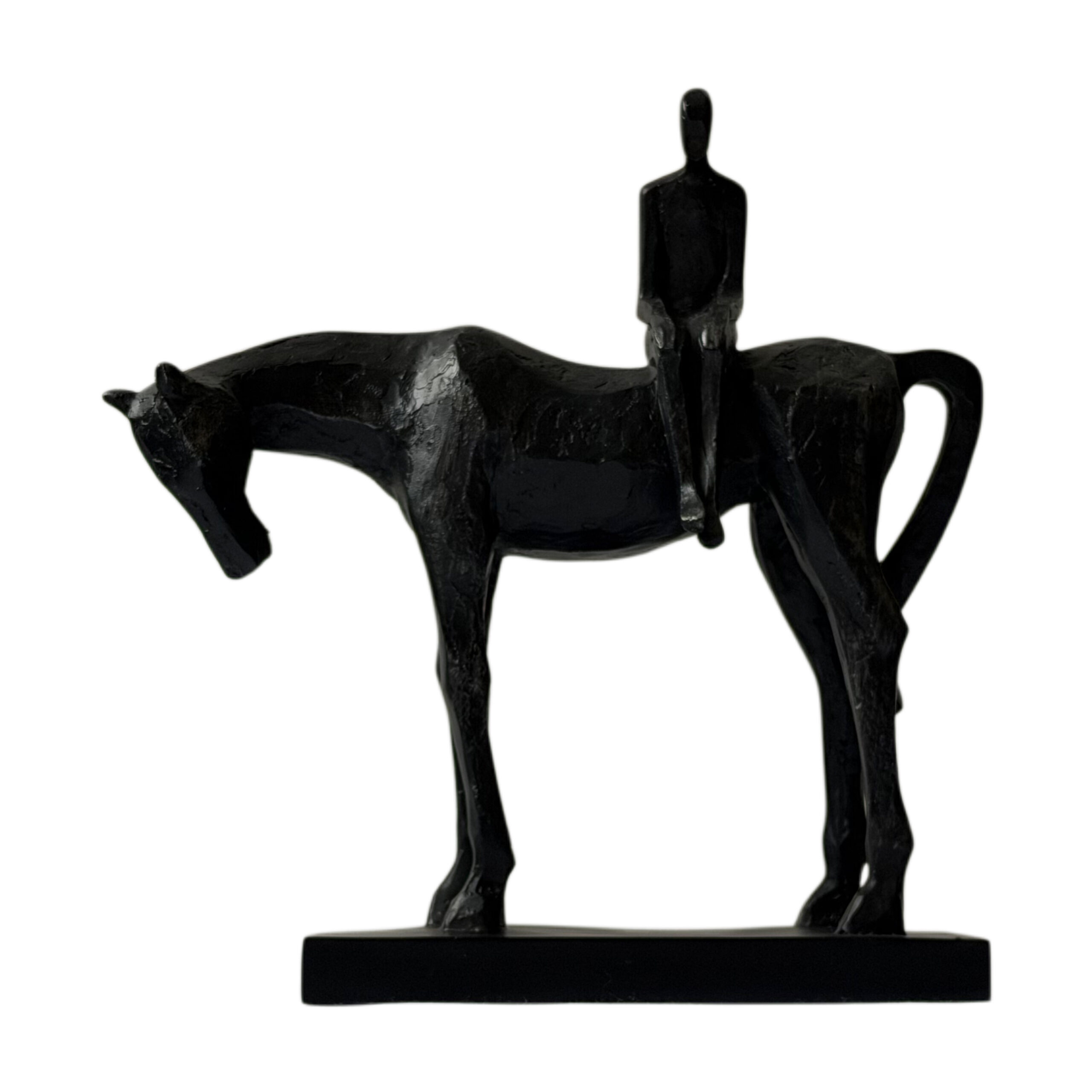 Figura decorativa hombre sentado sobre caballo color negro