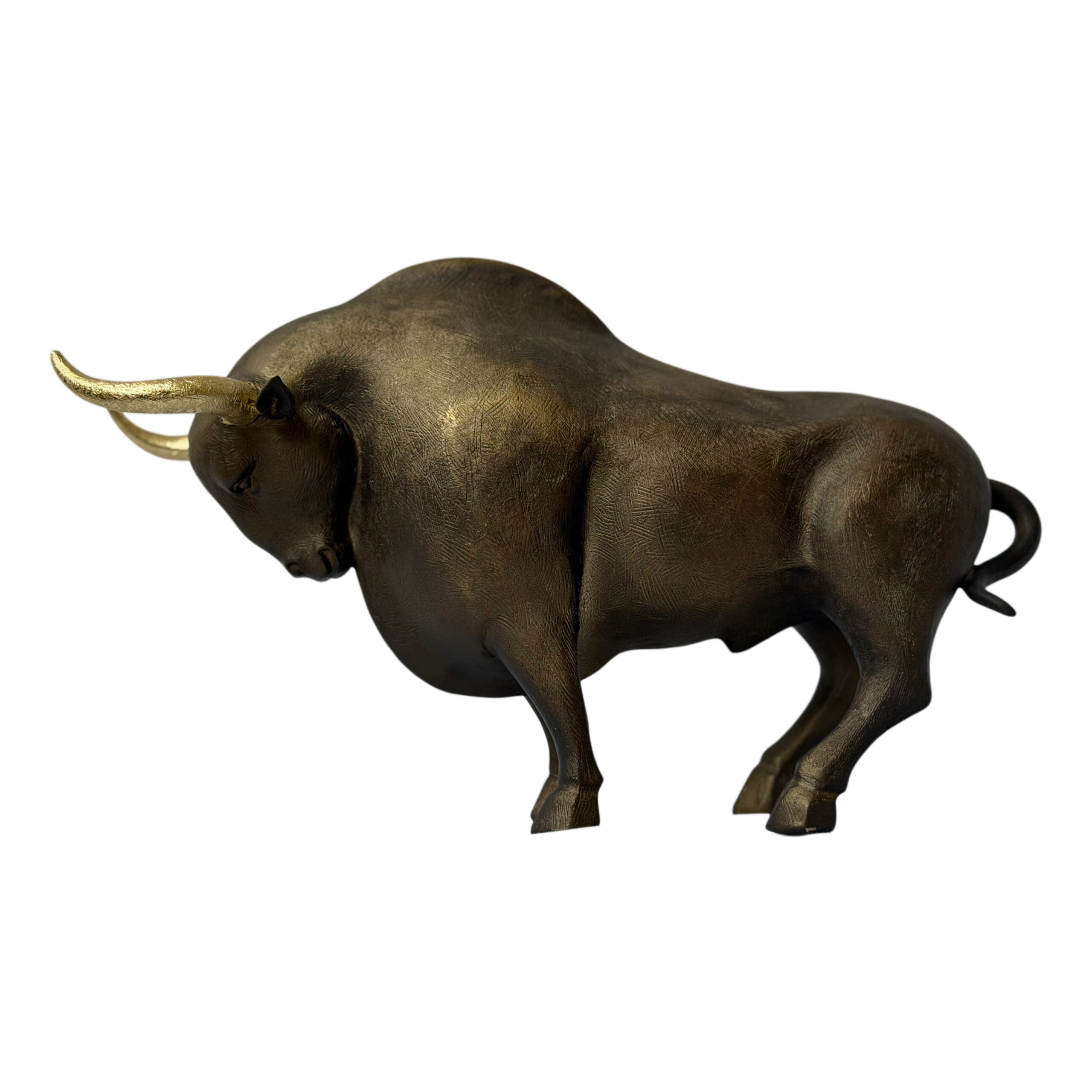 Figura decorativa toro color bronce y oro viejo tamaño grande
