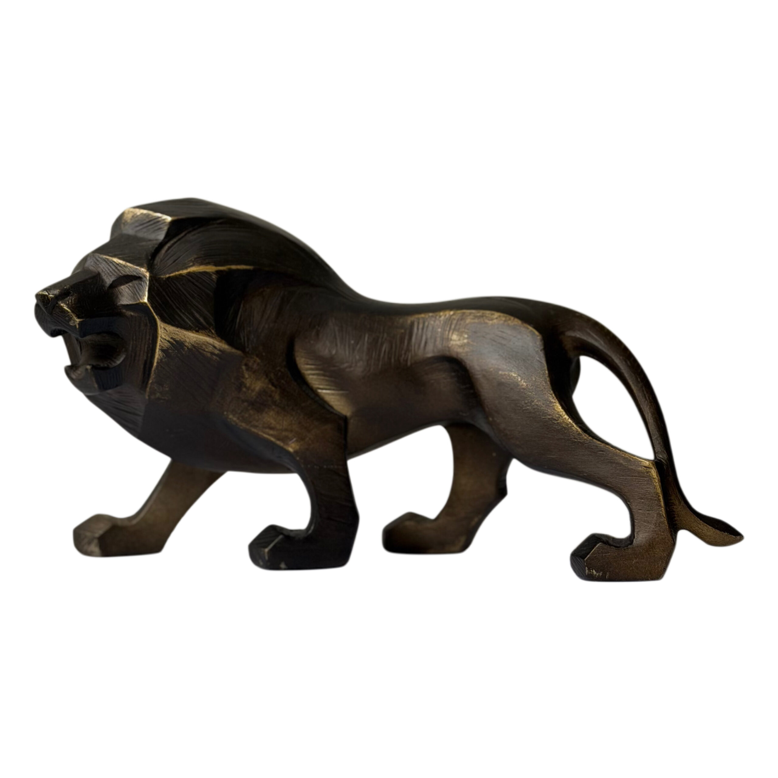 Figura decorativa león abstracto bronce con toques de oro