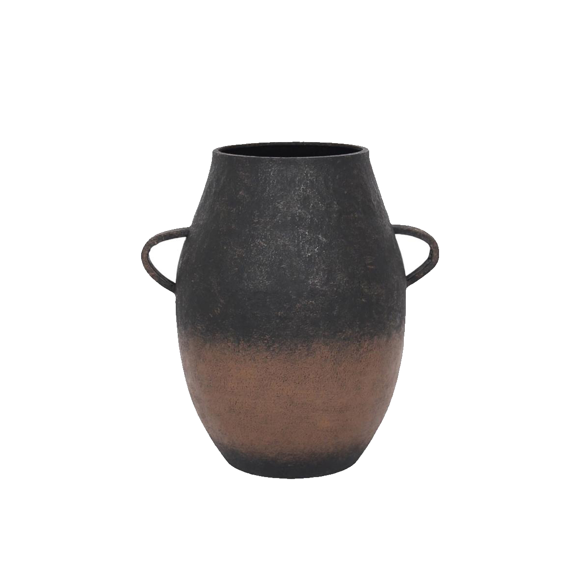 Jarrón de metal color café y negro tamaño grande