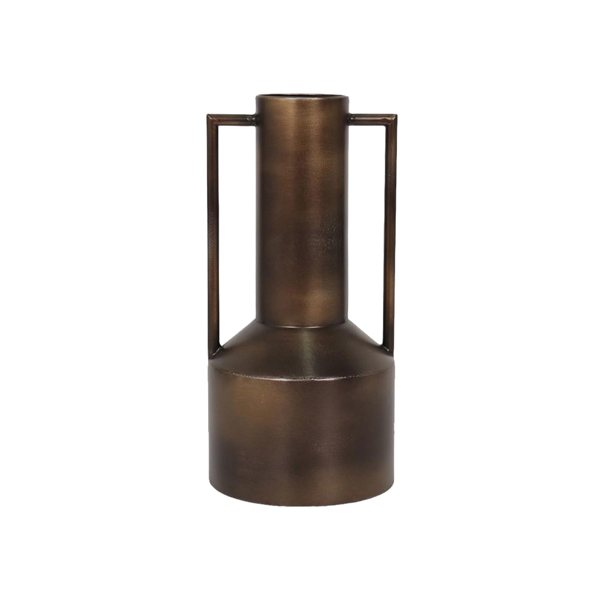 Florero de metal color marrón y bronce tamaño grande
