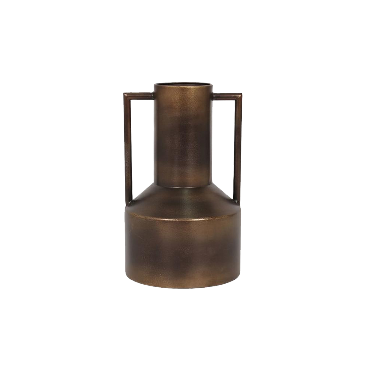 Florero de metal color marrón y bronce tamaño chico
