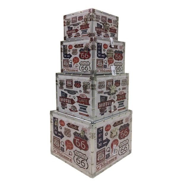 Juego de baúles de madera con apliques de metal Route 66 set/4