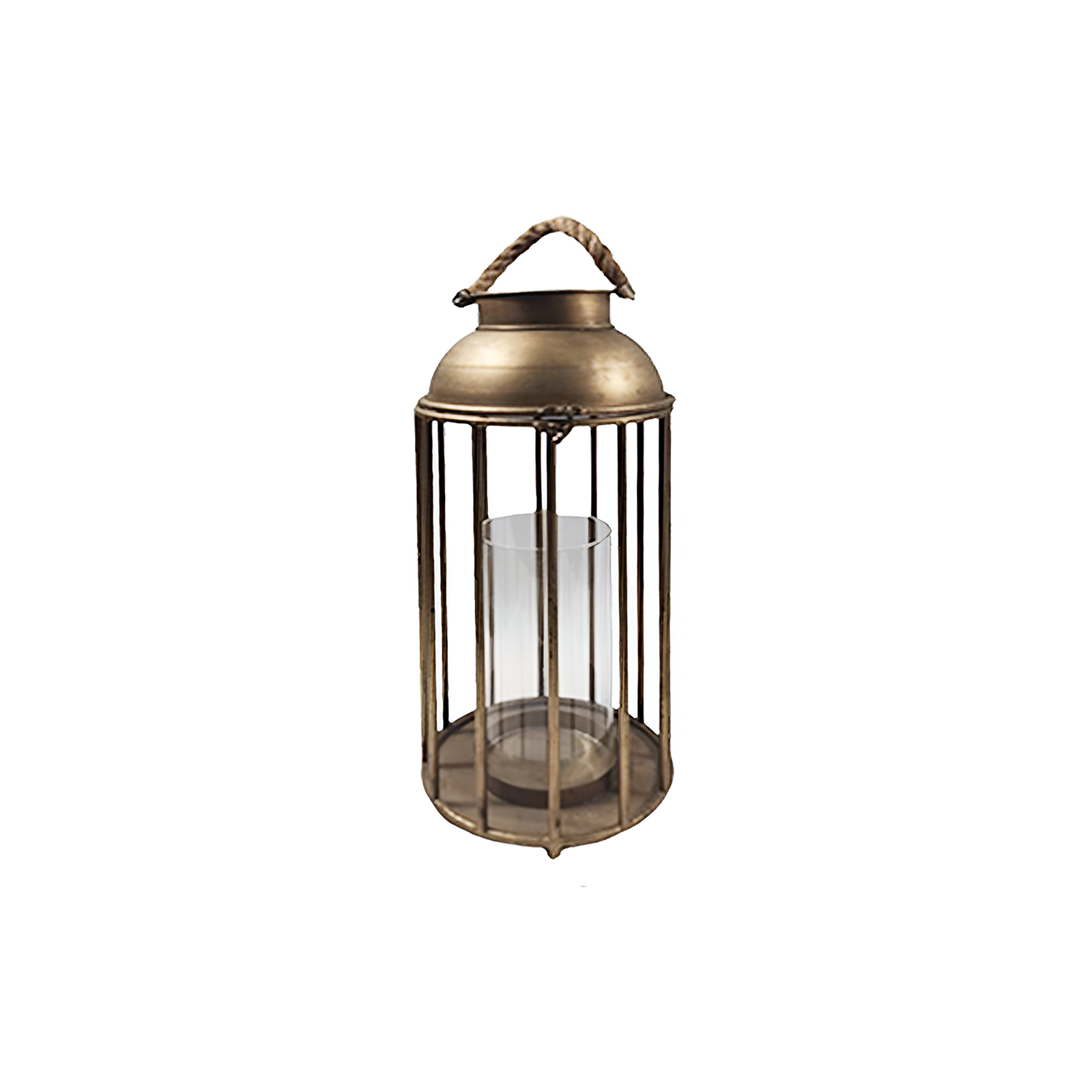 Candelabro de metal con portavela de vidrio tamaño chico