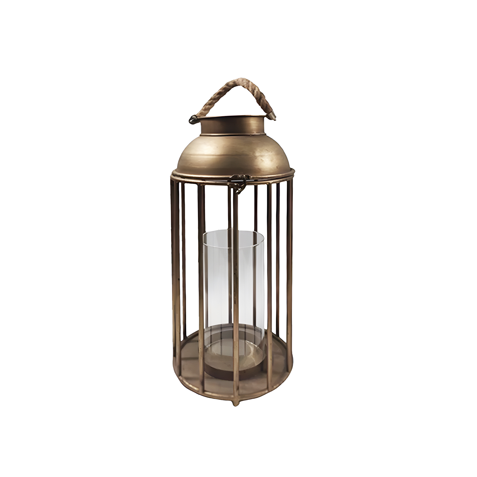 Candelabro de metal con portavela de vidrio tamaño grande