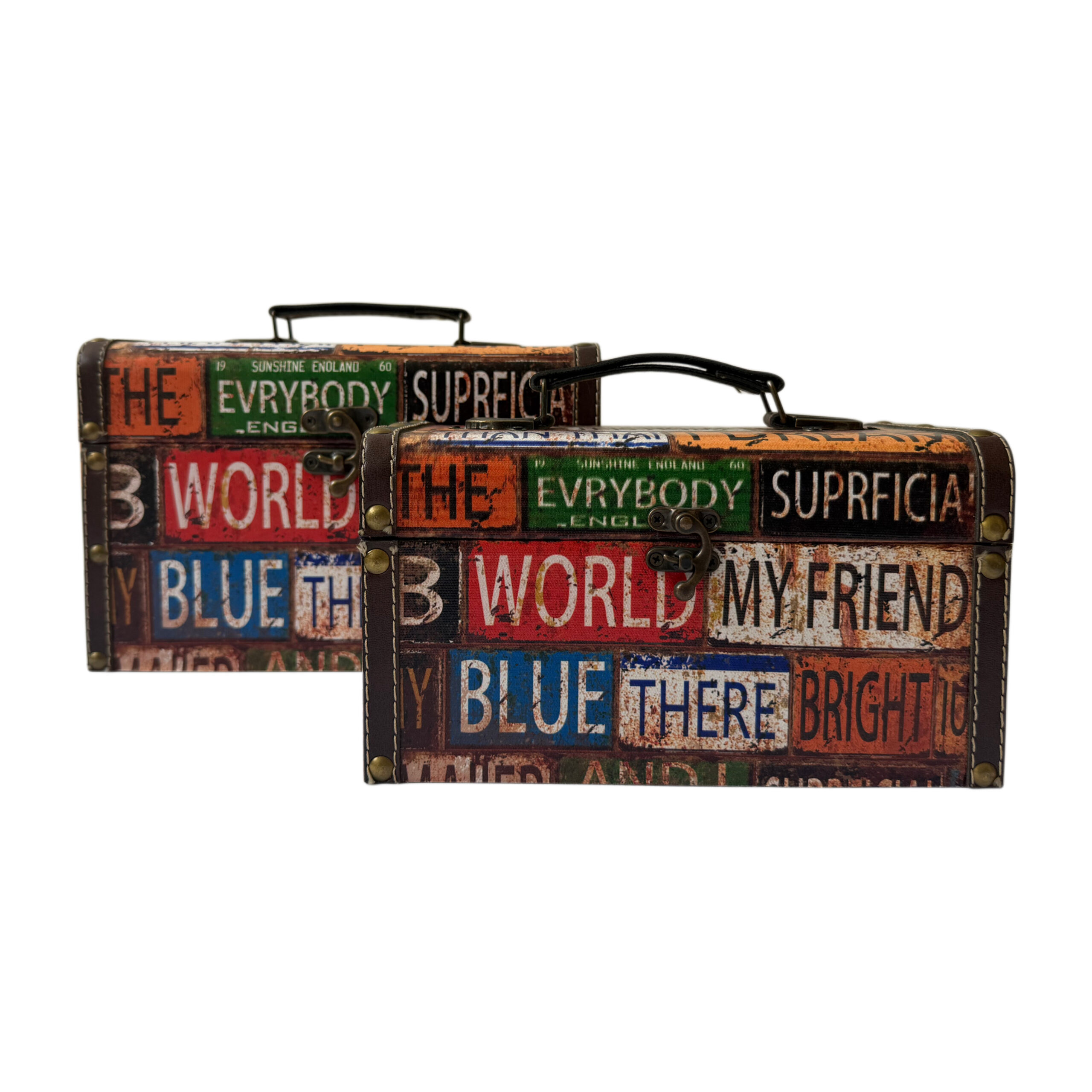 Maletas de madera set/2 con diseño de frases estilo vintage