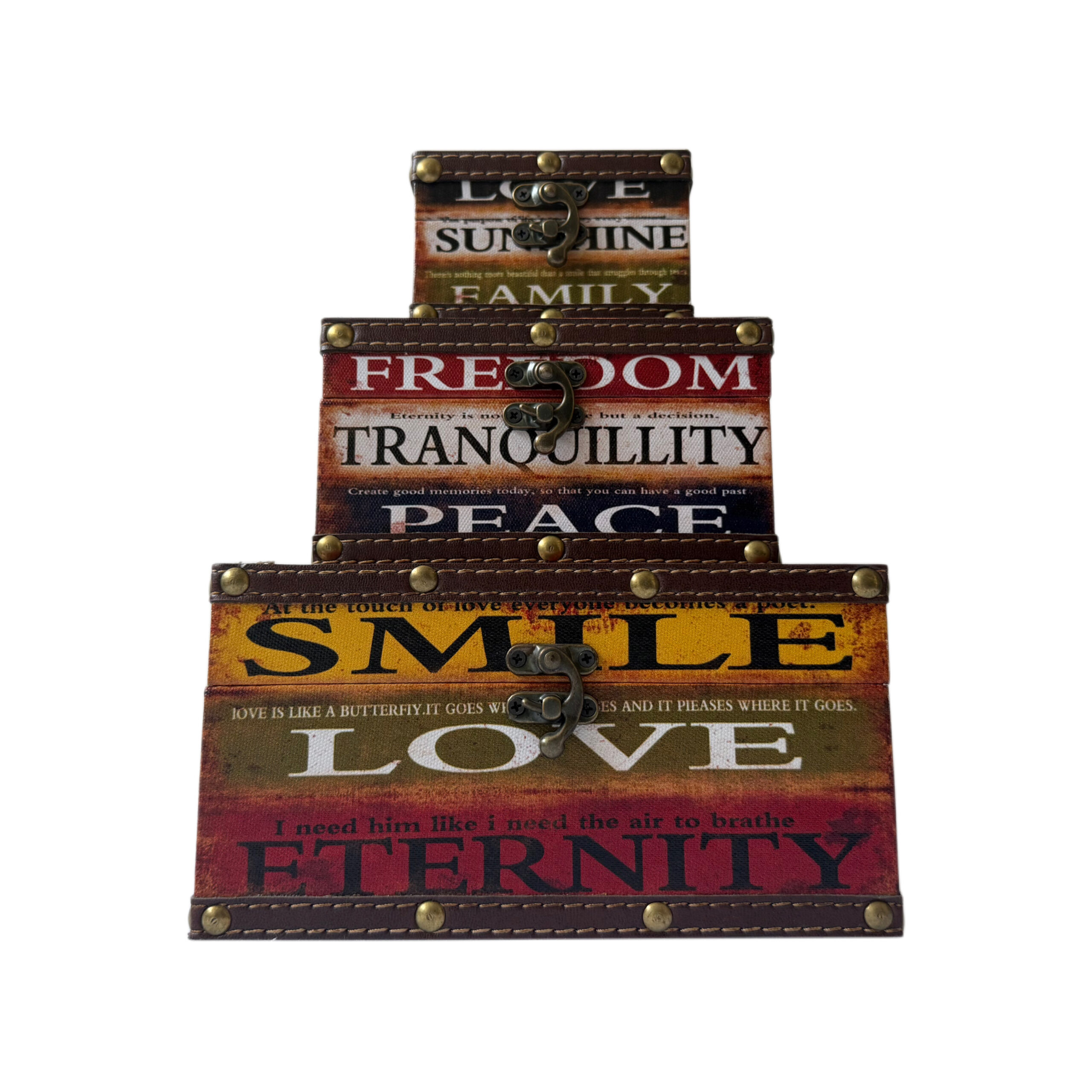Cajas de madera set/3 con diseño de frases